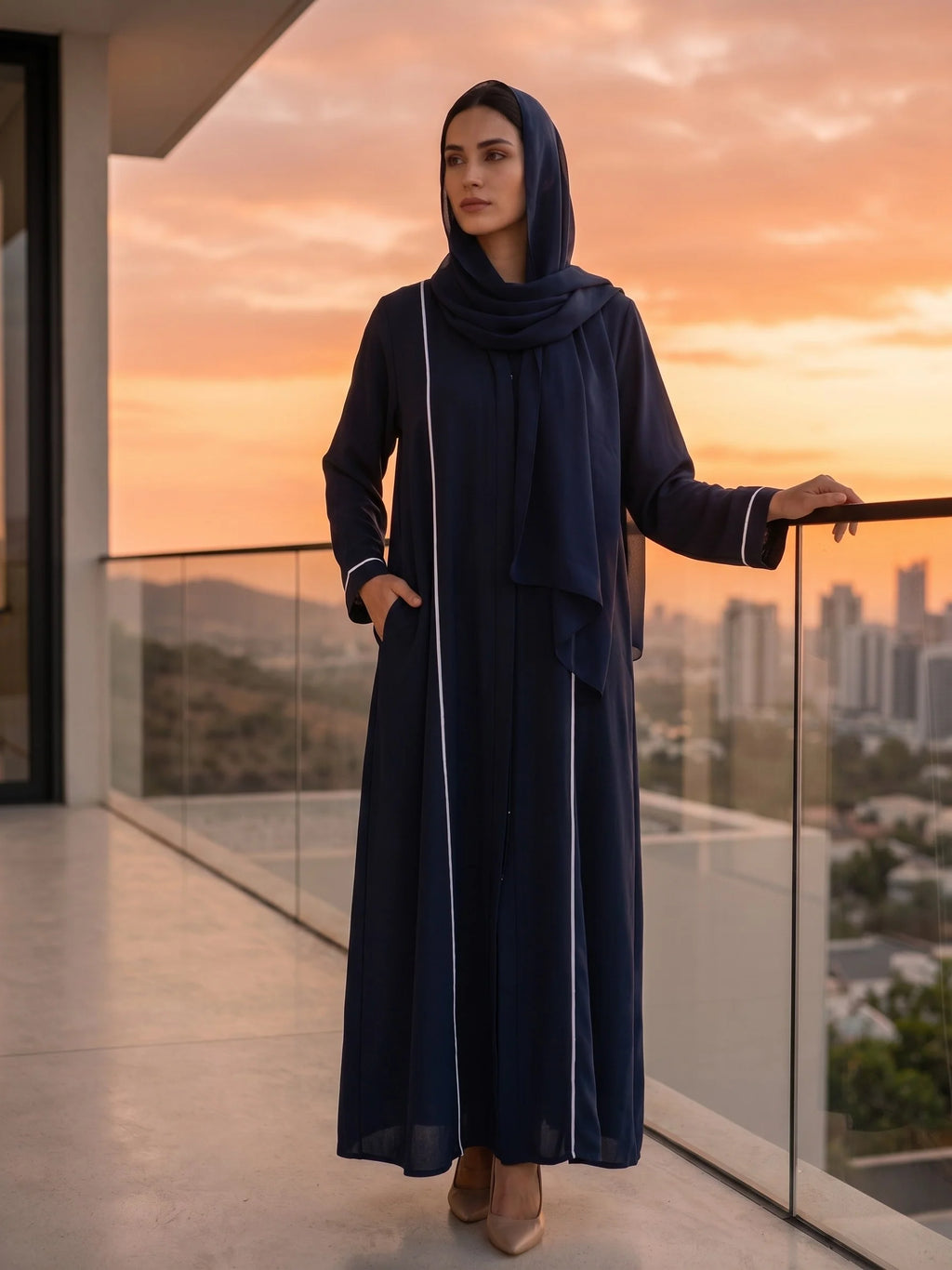 Elara Blue Luxe Abaya