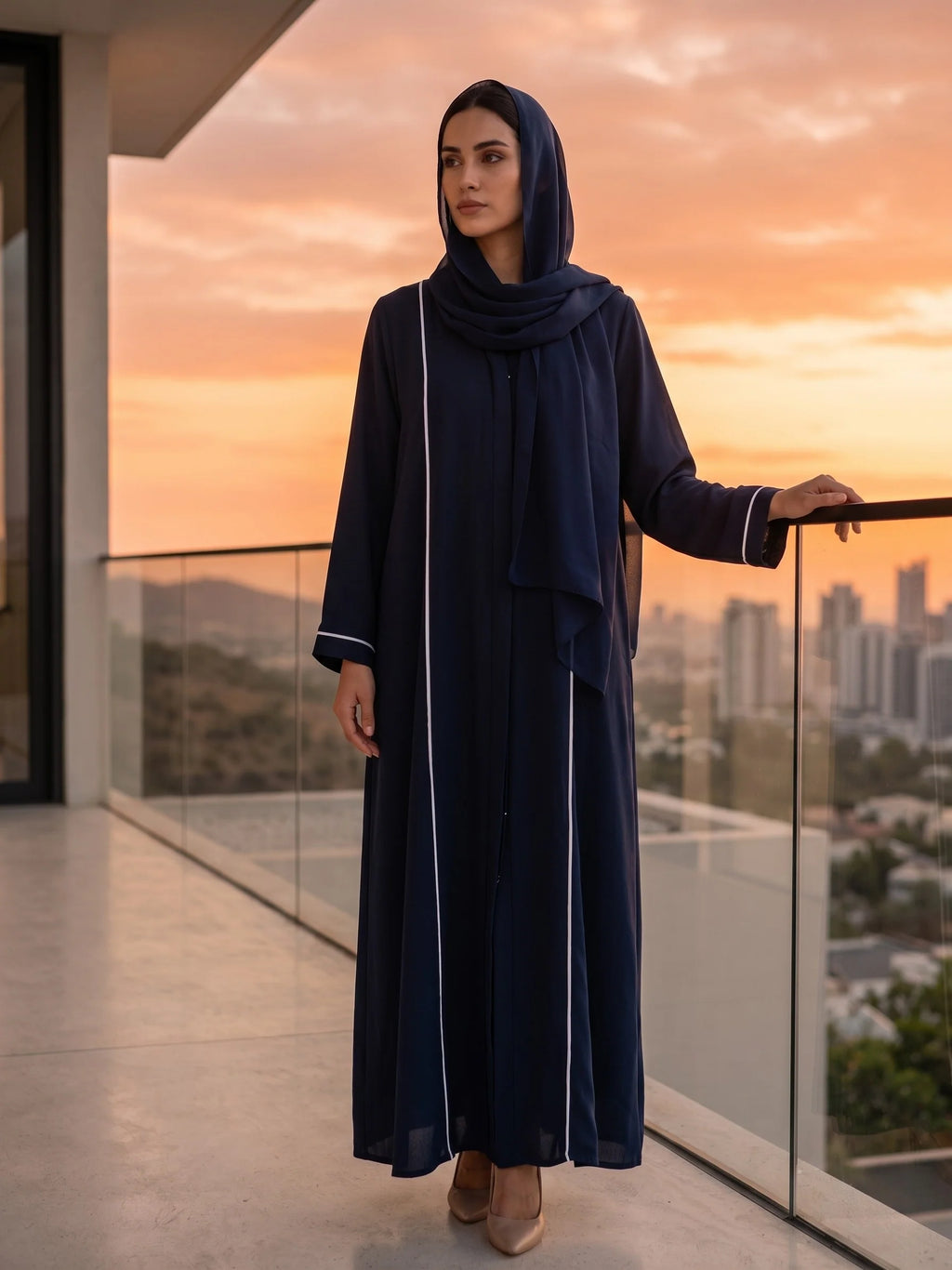 Elara Blue Luxe Abaya